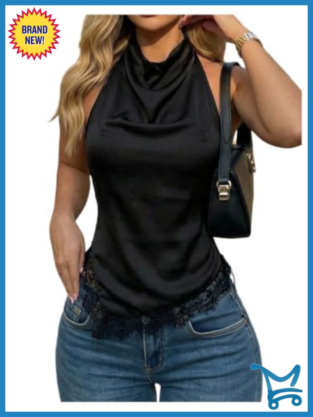 SweatyRocks Lace Satin Halter Top Asymmetrical Backless Sleeveless